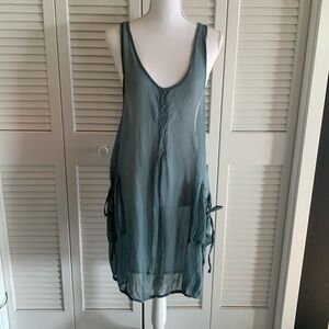 Monoreno for Anthropologie Sheer Tunic Tank Dress Women’s Blue Pockets Sz Large